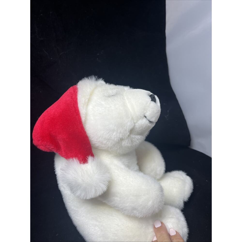 Coca Cola Bear 1996 12" Plush Stuffed Animal White Polar With Santa Hat Vintage - Picture 6 of 9